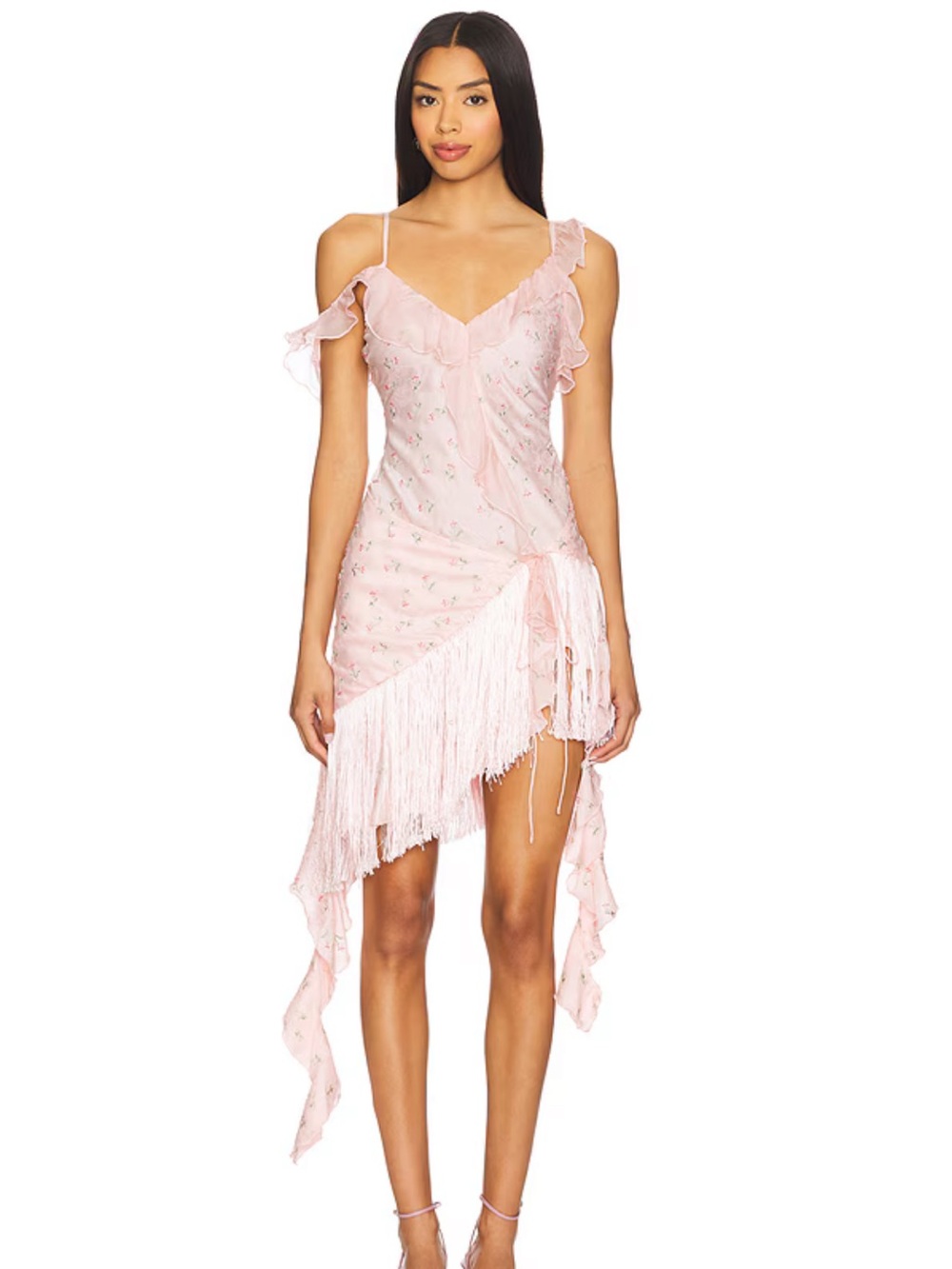 For Love and Lemons Raspberry Fringe Beaded Dress